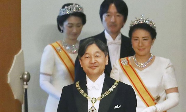 Japan's Emperor Naruhito, Empress Masako, Crown Prince Akishino and Crown Princess Kiko attend a ritual called Kenji-to-Shokei-no-gi, a ceremony for inheriting the imperial regalia and seals, at the Imperial Palace in Tokyo, Japan May 1, 2019, in this pho