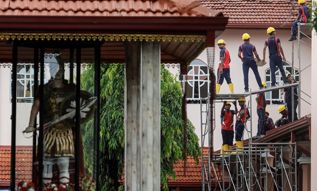 Army personnel repair St. Sebastian Church which was damaged during string of suicide bomb attacks on churches and luxury hotels across the island on Easter Sunday, in Negombo, Sri Lanka, April 30, 2019. REUTERS/Danish Siddiqui
