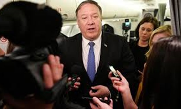 FILE PHOTO: U.S. Secretary of State Mike Pompeo speaks to reporters in flight after a previously unannounced trip to Baghdad, Iraq, May 8, 2019. Mandel Ngan/Pool via REUTERS

