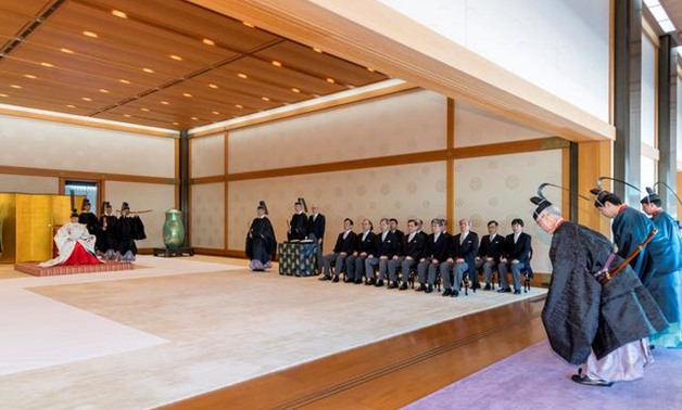 Japan's new Emperor Naruhito attends a ritual called Chokushi-Hakken-no-gi, a ceremony of dispatching Imperial Envoys to the Jingu (Ise Grand Shrine) and Mausolea of Emperor Jinmu and the 4 recent emperors up to Emperor Showa, at the Imperial Palace in To