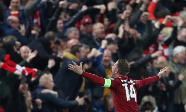 Liverpool captain Jordan Henderson celebrates after the comeback over Barcelona, Reuters 