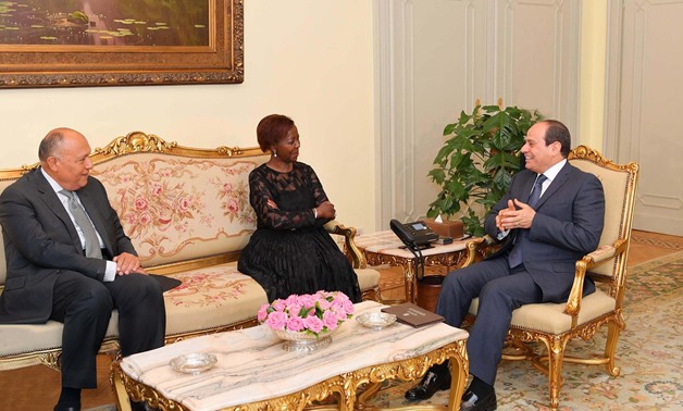 From Right, President Abdel Fatah al-Sisi, Louise Mushikiwabo, Secretary-General of the OIF, and Egyptian Foreign Minister Sameh Shoukri - Press photo