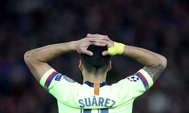 Barcelona's Luis Suarez reacts. Reuters/Carl Recine
