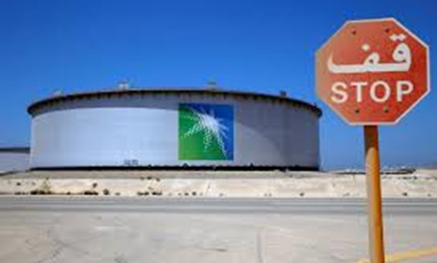 FILE PHOTO: An Aramco tank is seen at Saudi Aramco's Ras Tanura oil refinery and oil terminal in Saudi Arabia May 21, 2018. Picture taken May 21, 2018.
