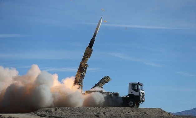 A handout picture made available by the Iranian Army office reportedly shows a Sayad missile fired from the Talash missile system during an air defence drill at an undisclosed location in Iran on Nov. 5, 2018. (File/AFP)
