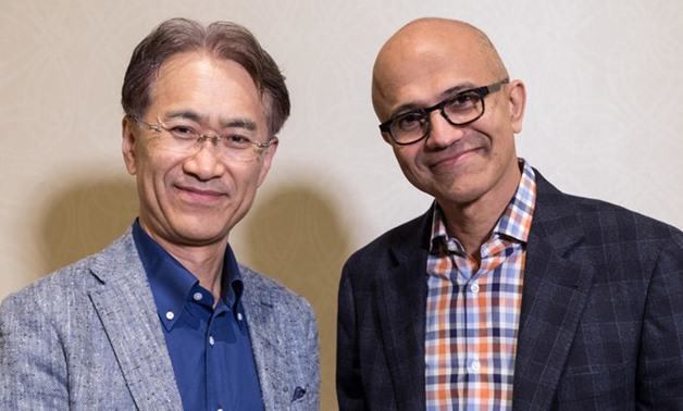 Kenichiro Yoshida, President and CEO, Sony Corporation and Satya Nadella, CEO, Microsoft Corporation. (File/Reuters)