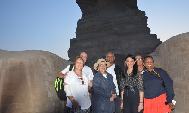 Minister of Tourism, Rania al-Mashat, join South African tourists in a visit to Giza Pyramids and the Great Sphinx- press photo