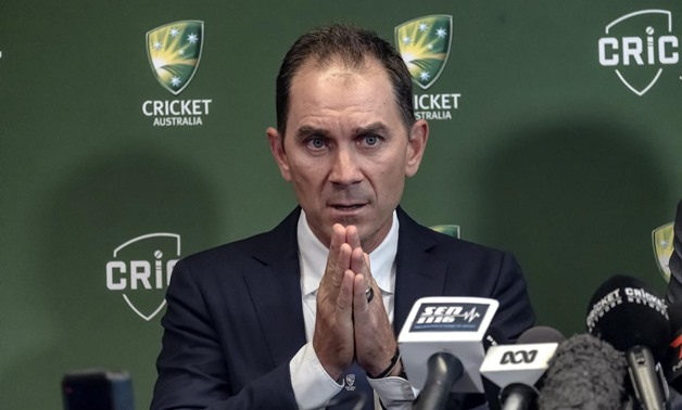 Justin Langer speaks to the media in Melbourne, Australia, May 3, 2018. AAP/Luis Ascui/via REUTERS
