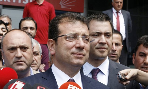 Ekrem Imamoglu, mayoral candidate of the main opposition Republican People's Party, CHP, speaks to the media in Ankara on May 7, 2019. (AP)
