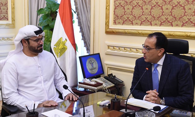 Prime Minister Mostafa Madbouly, and Minister of Cabinet Affairs and the Future of the United Arab Emirates Mohammad El Gergawi in a meeting in Cairo, Egypt. May 23, 2019 - Press Photo 