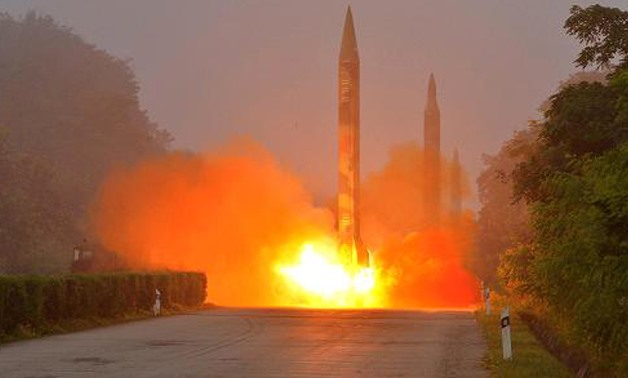 File photo of Ballistic rocket is seen launching during a drill by the Hwasong artillery units of the KPA Strategic Force in this undated picture provided by KCNA in Pyongyang on July 21, 2016. – Reuters