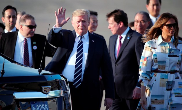 U.S. President Donald Trump waves as he arrives at the Haneda International Airport in Tokyo, Japan, May 25, 2019. Koji Sasahara/Pool via Reuters
