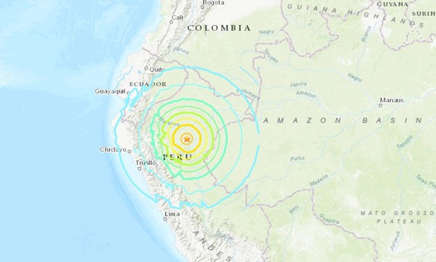 A screenshot of an interactive map of the earthquake of Peru-- photo courtesy of USGS