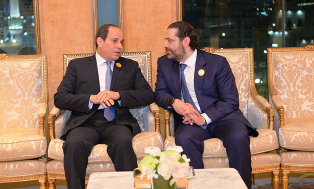President Abdel Fattah El Sisi with Lebanese Prime Minister Saad al Hariri - Press Photo