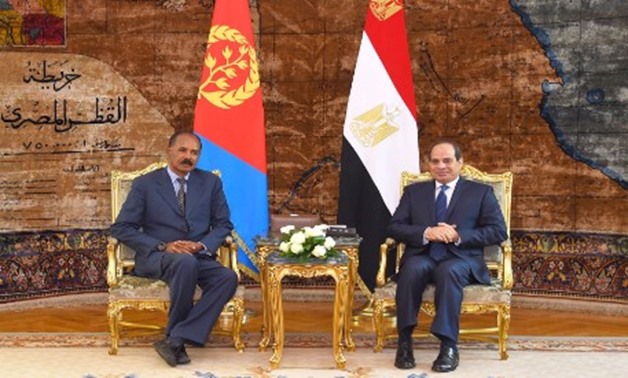 President Abdel Fatah al-Sisi (R) during his meeting with his Eritrean counterpart Isaias Afwerki at the Ittihadiya Palace in Cairo - Courtesy of presidency 