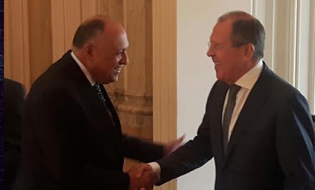 Egyptian Foreign Minister Sameh Shoukry (left) and Russian counterpart Srgey Lavrov – Egyptian Foreign Ministry