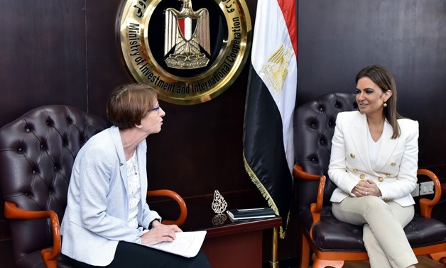 Minister of Investment Sahar Nasr (R), head of Finland's Mission to Egypt Laura Kansikas-Debraise (L) during the meeting - Press Photo.jpg