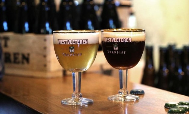 Glasses with Belgian Trappist beer Westvleteren are seen at Sint-Sixtus abbey in Westvleteren, Belgium June 14, 2019. REUTERS/Yves Herman
