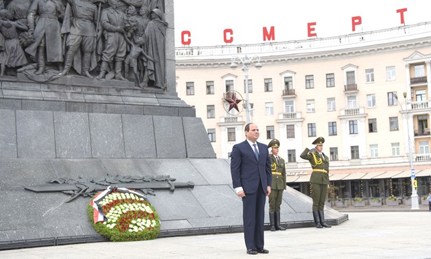 President Abdel Fatah al-Sisi visited the Memorial of the Unknown Soldier where he laid a wreath - Press Photo