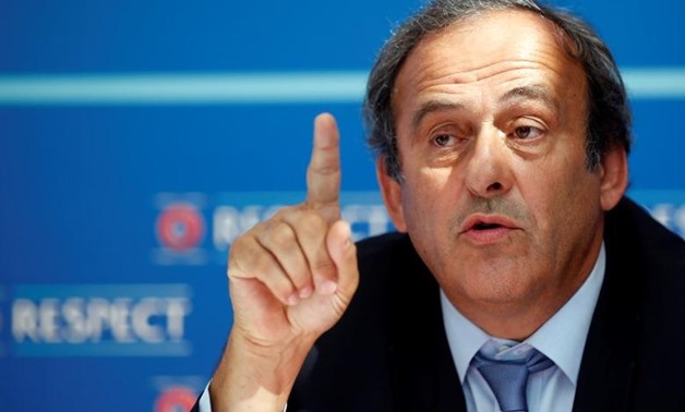 UEFA President Michel Platini attends a news conference after the draw for the 2015/2016
