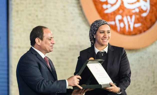 Aya Medany is honored by President Abdel Fatah al-Sisi- photo courtesy of Aya Medany آية مدني Facebook page