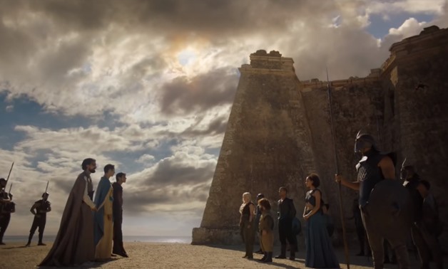Daenerys and her advisers at the Great Pyramid negotiating with the Yunkish - HBO