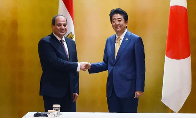  Japanese Prime Minister Shinzo Abe receives Egyptian President Abdel Fattah al-Sisi Thursday in Osaka - Press photo