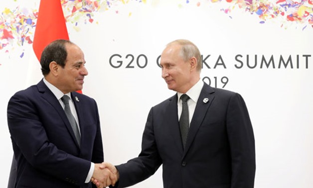 President Abdel Fatah al-Sisi met with his Russian Counterpart Vladimir Putin on the sidelines of the G20 summit in Osaka - Press photo