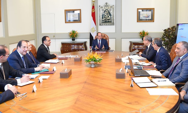 President Sisi has a meeting with Prime Minister Mostafa Madbouli, Supply Minister Ali el Moselhi, Interior Minister Mohamed Tawfiq and Communications Minister Amr Talaat along with General Intelligence Service Director Abbas Kamel, Chief of the Administr