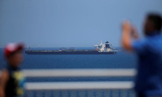 The oil supertanker Grace 1, that was on suspicion of carrying Iranian crude oil to Syria, sits anchored in waters of the British overseas territory of Gibraltar. (Reuters)
