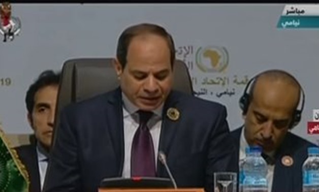 President Abdel Fatah al-Sisi during his speech at the extraordinary African summit in Niger - Screen shot from extra news channel 