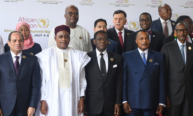 (Front row, LtoR): Egyptian President and AU chairman Abdel Fattah Al-Sissi, Niger's President Mahamadou Issoufou, Equatorial Guinea's President Teodoro Obiang, Congo's President Denis Sassou Nguesso and Rwanda's President Paul Kagame pose before the open
