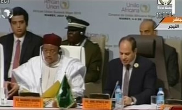 President Abdel Fatah al-Sisi on Monday during his presidency  of the African Union and the Regional Economic Communities (RECs) coordination summit in Niger - Screen shot from channel One 