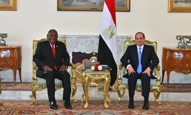 President Abdel Fatah al-Sisi in a meeting with South African counterpart Cyril Ramaphosa - FILE 