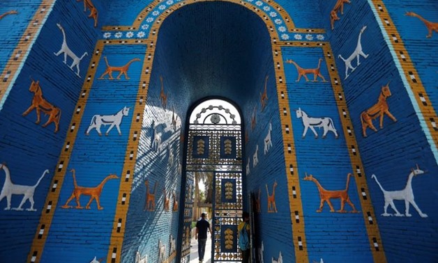 A view of a replica of Ishtar gate at the ancient city of Babylon near Hilla, Iraq July 5, 2019. REUTERS/Thaier Al-Sudani
