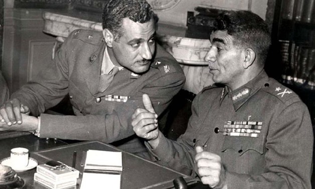 First Egyptian President Mohamed Naguib (R) and his successor Gamal Abdel Nassr (L) during the July 23, 1952 events- CC via Wikimedia
