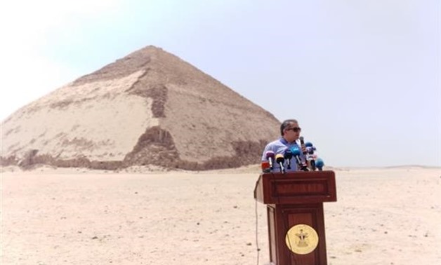 After 54 years Egyptian minister of Antiquities Khaled Anany inaugurated  the Bent Pyramid of the Pharaoh King Sneferu and Alka Dogmatic pyramid in Giza’s Dahshur archaeology area - Egypt Today.
