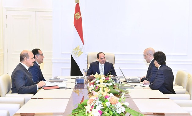 President Sisi meets with Prime Minister Mostafa Madbouli and Minister of Housing Assem al-Gazzar on Saturday – Press photo