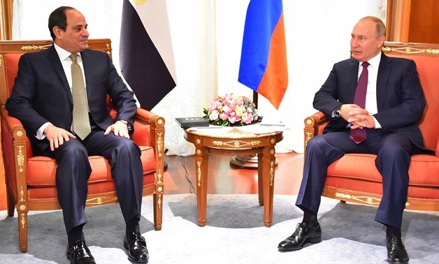 President Abdel Fatah al-Sisi and Russian counterpart Vladimir Putin in Sochi summit, Russia. October 17, 2018. Press Photo.