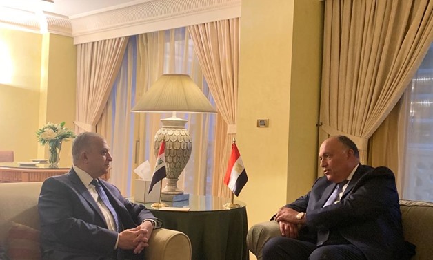 File- Egyptian Foreign Minister Sameh Shoukry (R) meets with his Iraqi Counterpart Mohamed Abdel-Hakim in Cairo on 19 January 2019, Press photo
