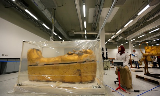 File- the outer golden-plated coffin of ancient Egypt's young king Tutankhamen.