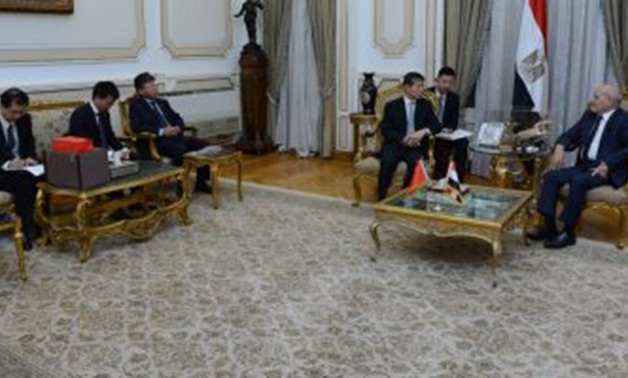 Minister of State for Military Production Mohamed Saeed El Assar during his meeting with Chinese Ambassador to Egypt Liao Liqiang - Press Photo