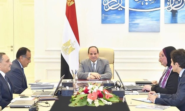 President Sisi meets with Prime Minister Mostafa Madbouli; Minister of Trade and Industry Amr Nassar; Head of the Micro, Small and Medium Enterprises Development Agency (MSMEDA) Nevin Game'; and Head of the National Center for Planning State Land Uses Nas