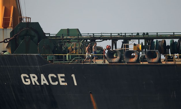 Iranian oil tanker Grace 1 sits anchored awaiting a court ruling on whether it can be freed after it was seized in July by British Royal Marines off the coast of the British Mediterranean territory. REUTERS/Jon Nazca