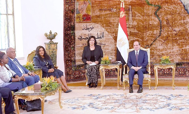 President Abdel Fatah al-Sisi meets with Speaker of the Togolese National Assembly Yawa Tsegan and he accompanying delegation in Cairo on Thursday, August 22, 2019- press photo