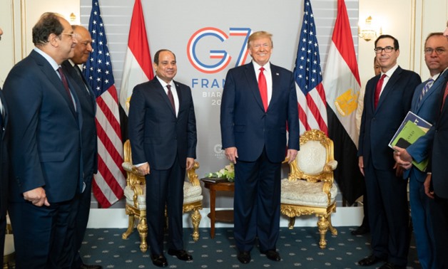 President Abdel Fattah al-Sisi meets with US President Donald Trump on the sidelines of the G7 Summit in Biarritz - Courtesy of Trump's Twitter account.