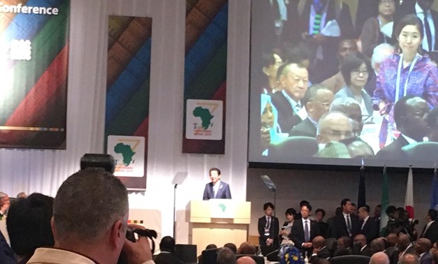 Japanese Prime Minister Shinzo Abe gives the opening session of the TICAD 7 in Yokohama, co-chaired by President Abdel Fatah al- Sisi/ Norhan Magdi/ Egypt Today