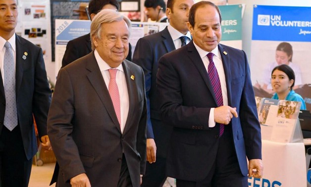 President Abdel Fatah El Sisi with UN Secretary General António Guterres in Japan- press photo