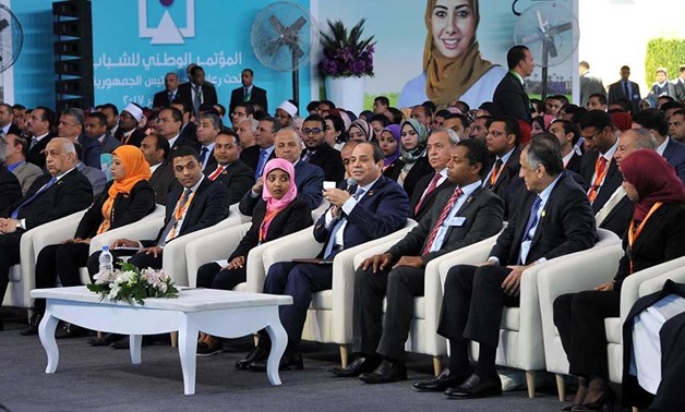 FILE - President Abdel Fattah al-Sisi speaks during a National Youth Conference edition in 2017