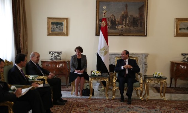 President Abdel Fatah al-Sisi met French Foreign Minister Jean-Yves Le Drian - Press Photo